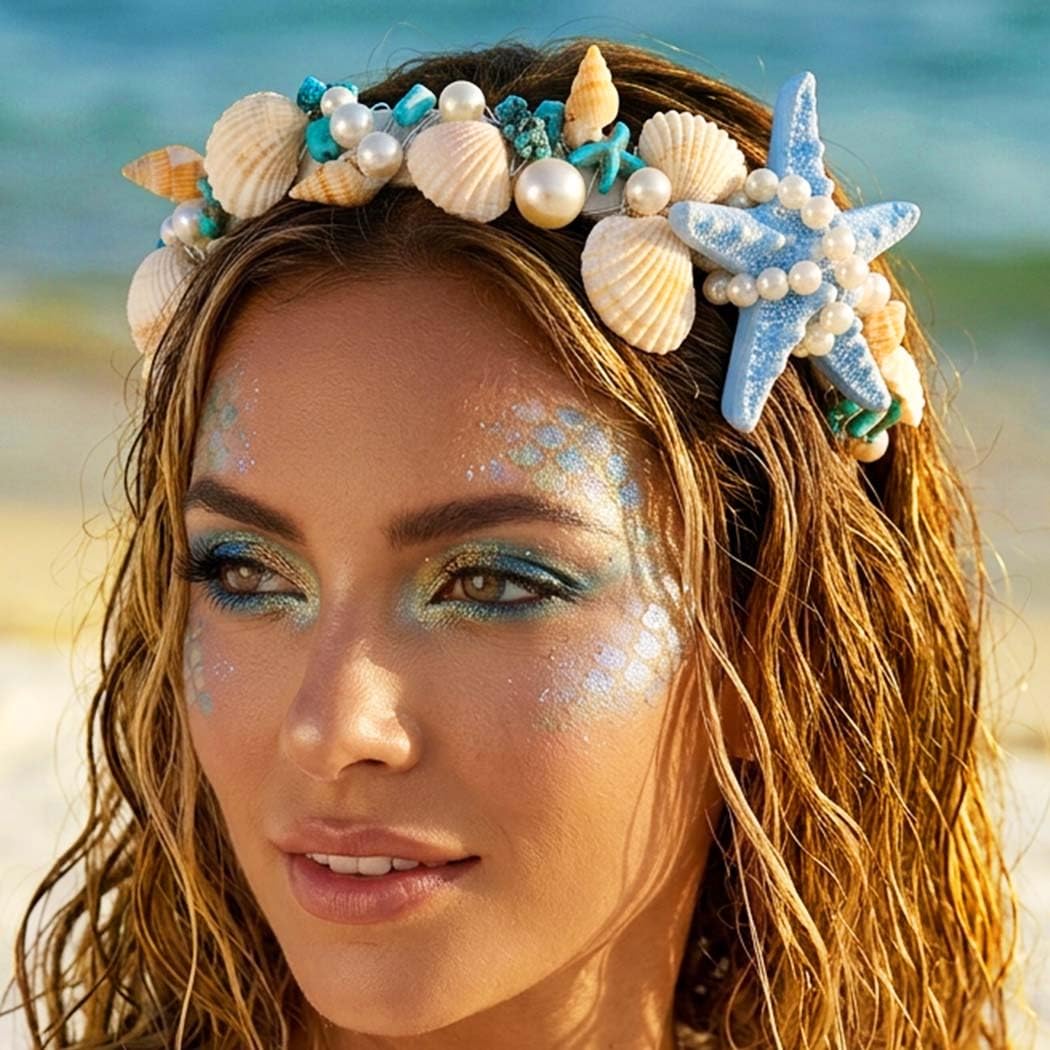 Unicra Starfish Headband Mermaid Hair Accessories Sea Shell Headbands for Women