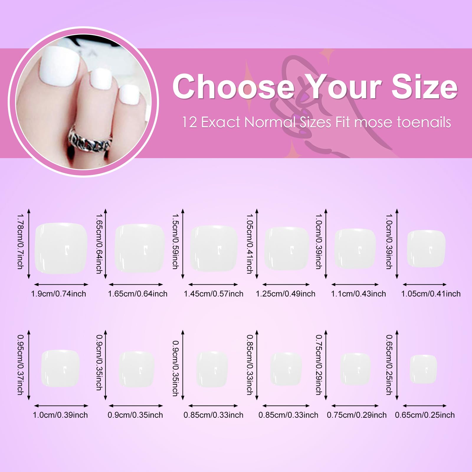 Fałszywe sztuczne paznokcie, krótkie stopy, 120 szt. 12 rozmiarów, kwadratowe, białe, jednokolorowe fałszywe palce palce pełne pokrycie Foot Press on Nails