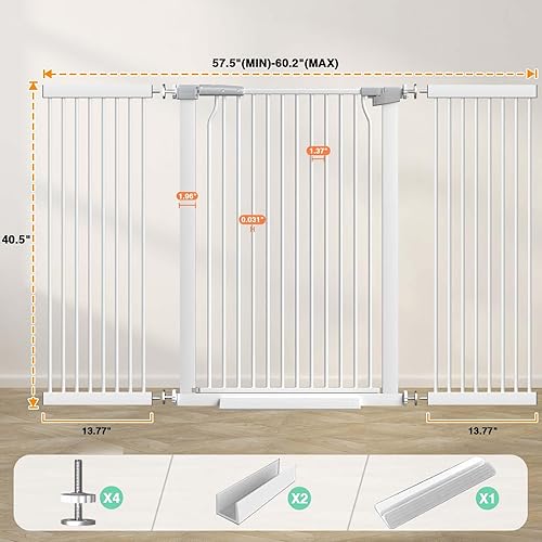 Miniatura 8 de Puerta de bebé extra alta de 40.5 pulgadas, puerta de 57.5 a 60.2 pulgadas extra ancha para mascotas para perros, puerta de seguridad ajustable