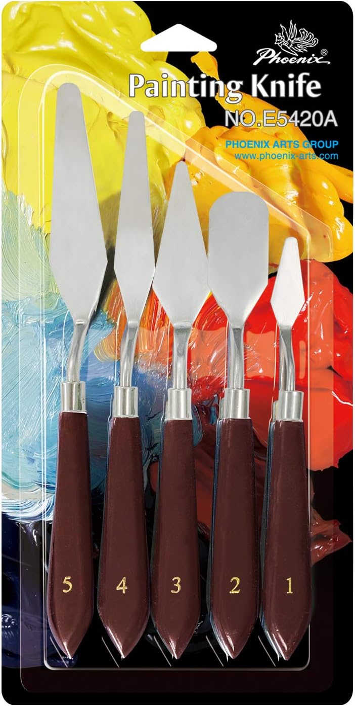 PHOENIX Metal Palette Knife Set, 5 Shaped Stainless Steel Spatula Painting Knives Art Tools Oil Painting Accessories Color Mixing Set for Oil, Canvas, Acrylic Painting
