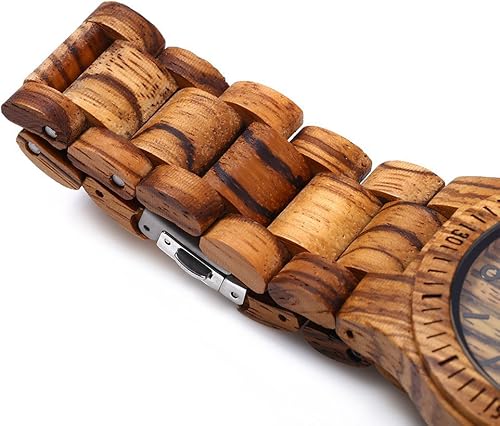 Miniatura 6 de BEWELL ZS-W086B Reloj de madera para hombre, regalos hechos a mano, visualización de fecha, movimiento de cuarzo, analógico, ligero, relojes de