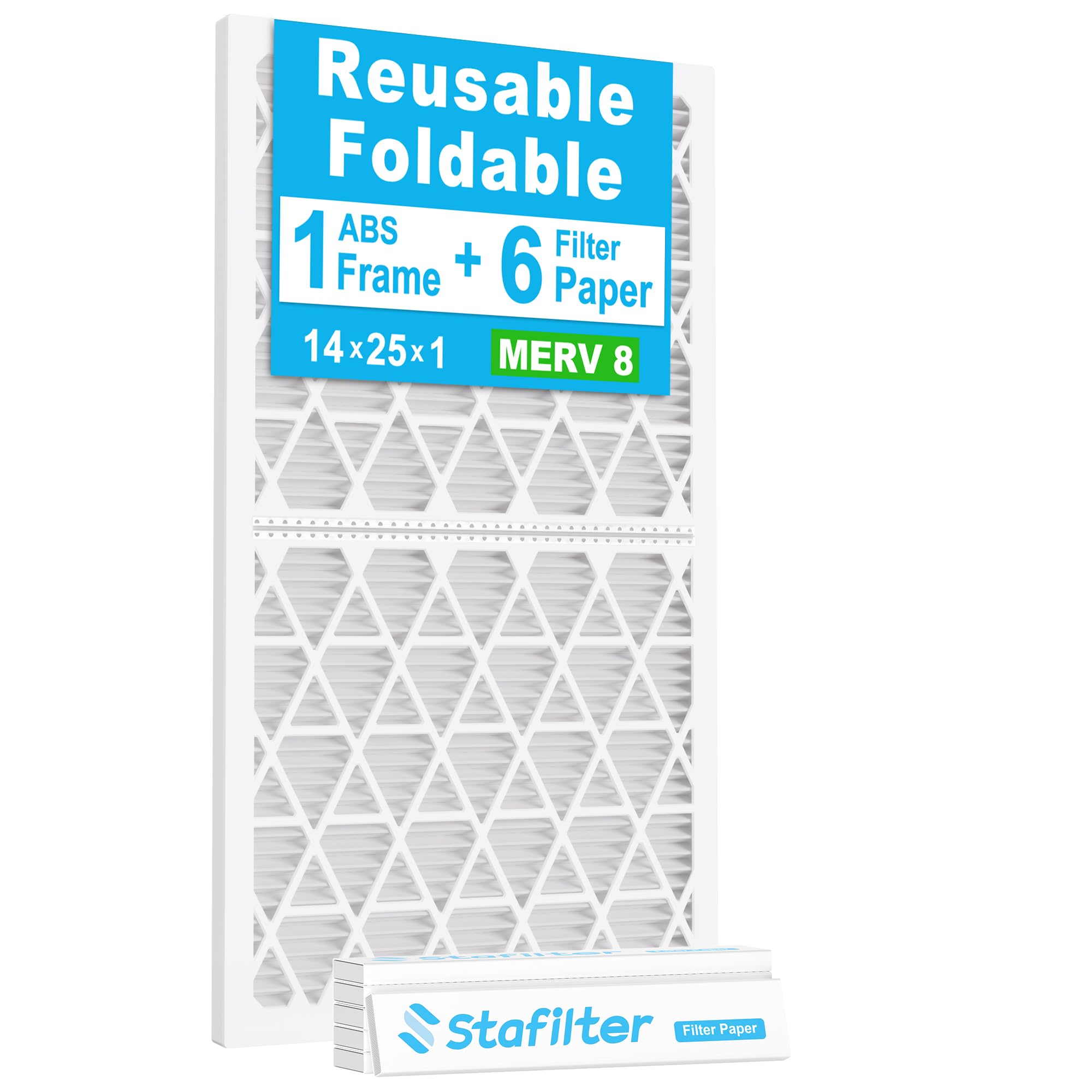 Stafilter 14x25x1 MERV 8 Reusable Frame + 6 Refills