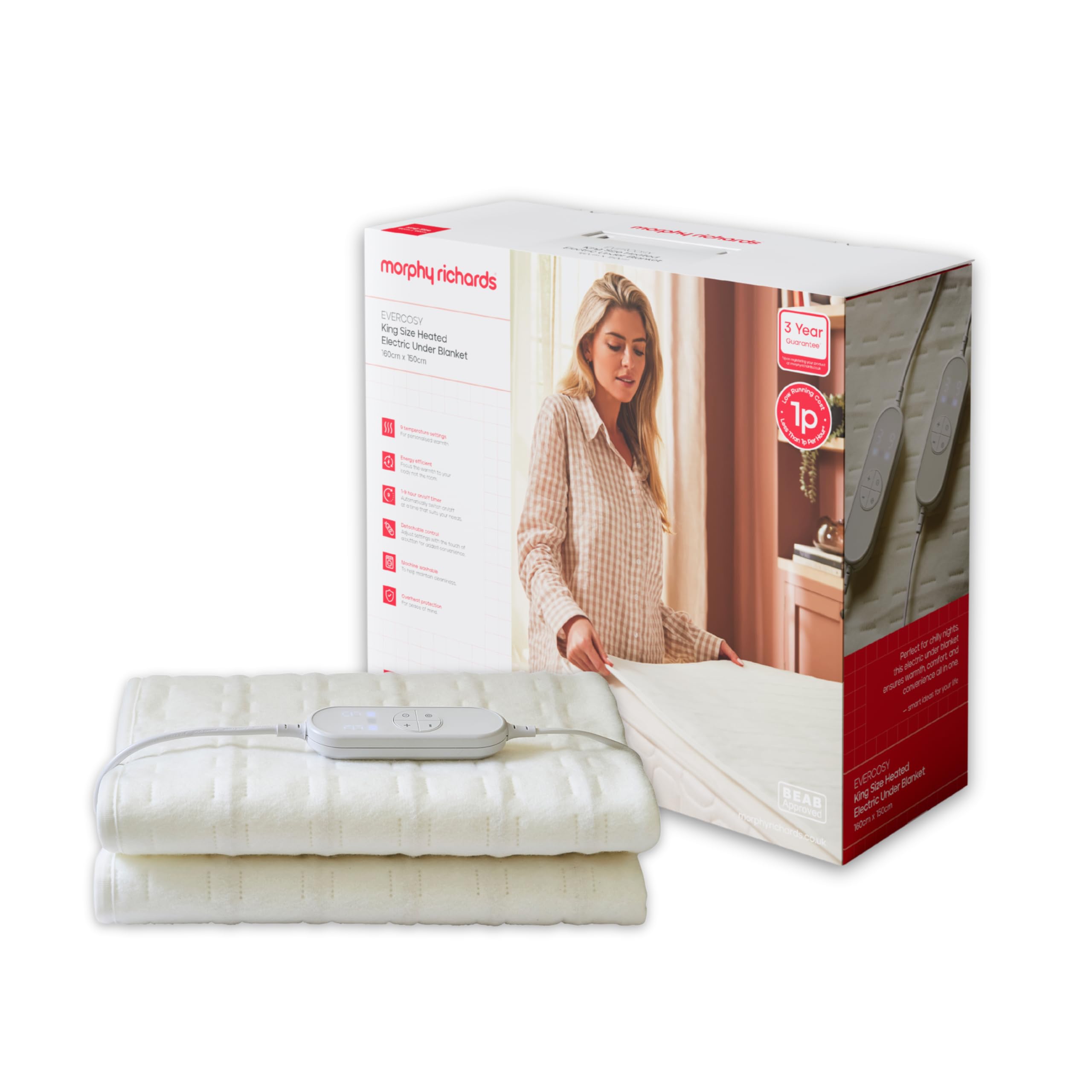 Morphy Richards Morphy Richards EverCosy Electric Under Blanket, King, 160x150cm, For Back Pain and Cold Nights, 9 Heat Settings, 9hr Timer, BEA