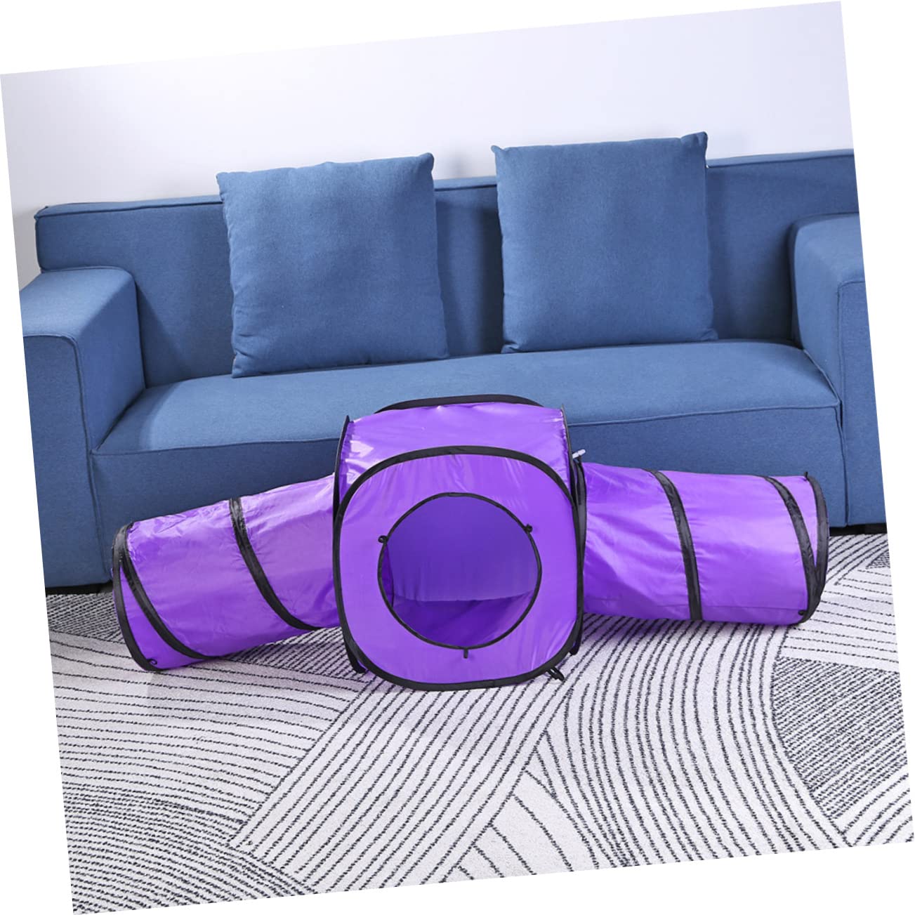 INOOMP Tunnel Pliable pour Chat à Double Canal 3 Pièces Pourpre