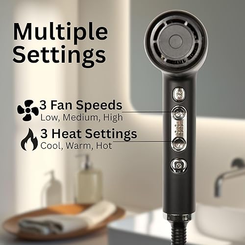 Miniatura 3 de Jerdon Secador de pelo con motor sin escobillas de bajo ruido de alta velocidad para un secado rápido e incluye accesorios - JHD100KB