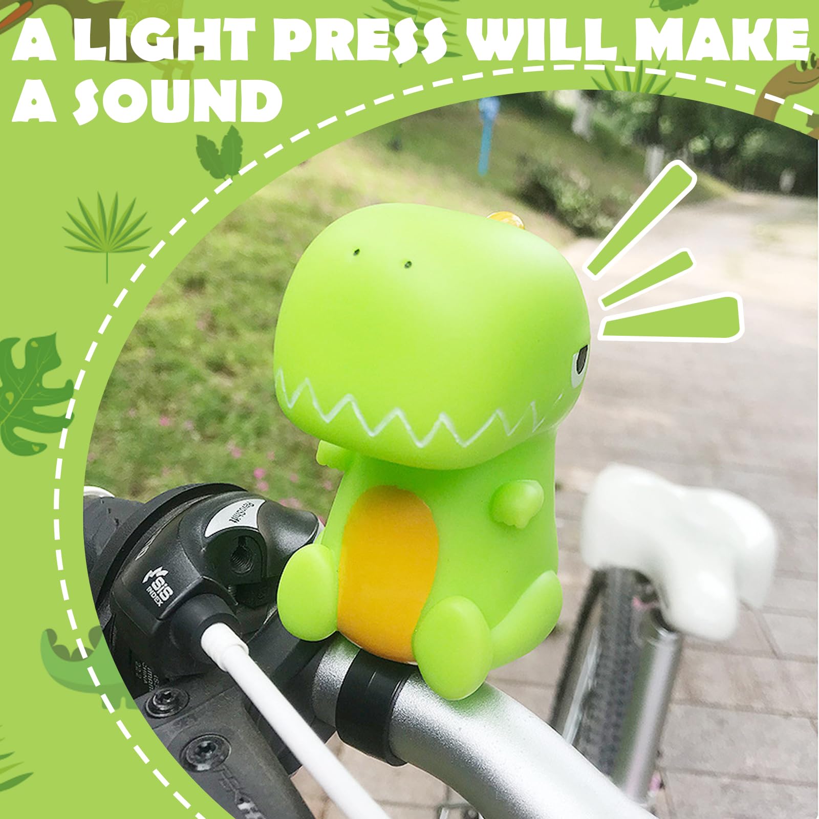 Klaxon Vélo Enfant Chingcoo – Dinosaure, Silicone, Son Clair, Montage Facile, Compatible Guidon 2-2,5 Cm – Pour Filles Et Garçons