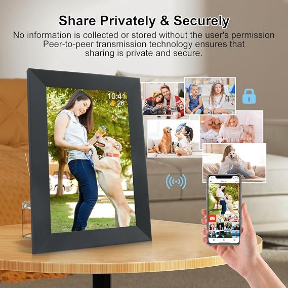 Frameo 10.1 Inch Smart WiFi Digital Photo Frame,Digital Picture Frame with 1920*1200 IPS FHD,16GB Storage & SD Slot, Electronic Picture Frame Touch Screen with Auto-Rotate, Frameo Digital Frame Wifi