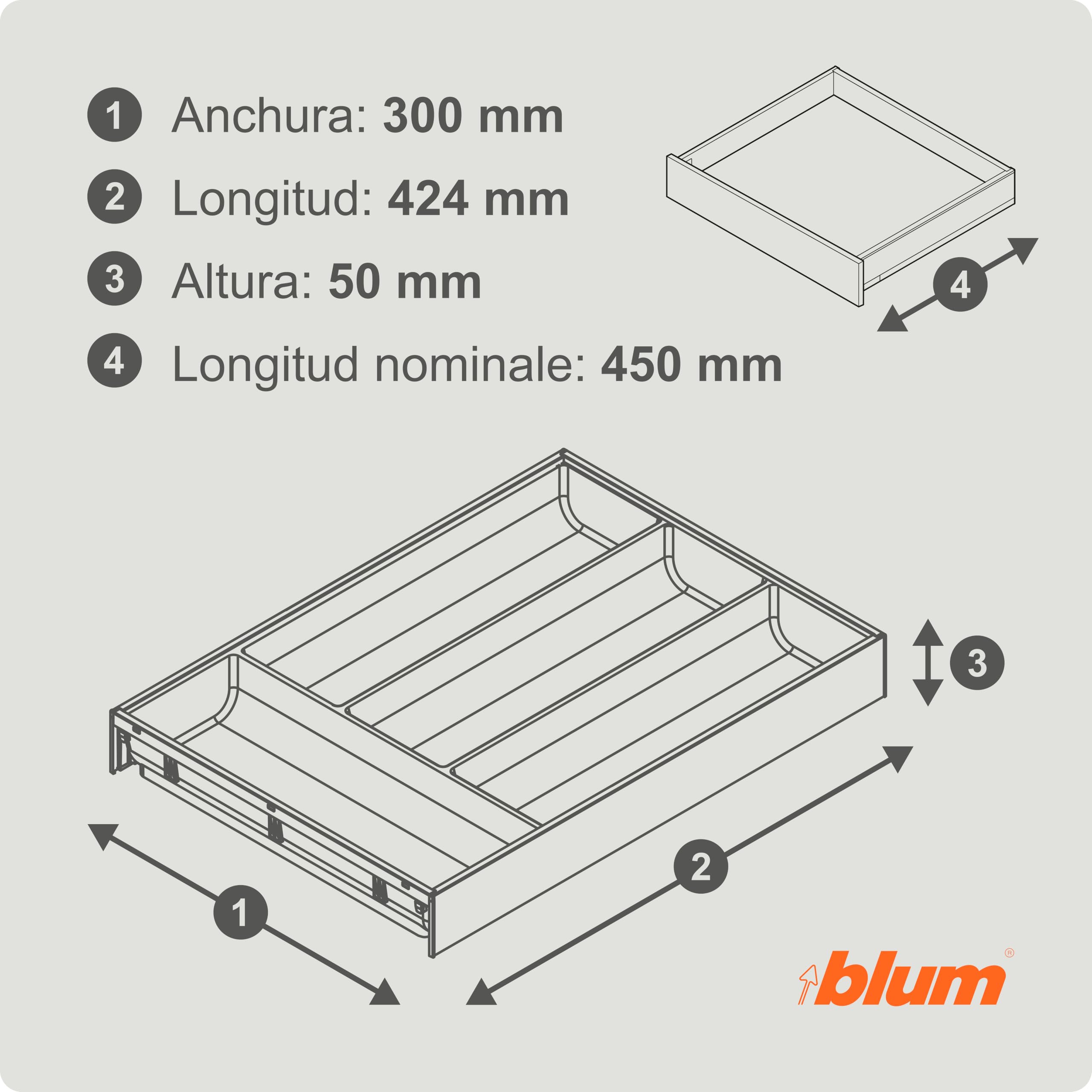 blum AMBIA-LINE cubertero con Soft-Touch | organizador de cajón premium para cajones y muebles de cocina modernos | protege, ordena y organiza cubiertos | 42×30×5 cm | Negro carbón