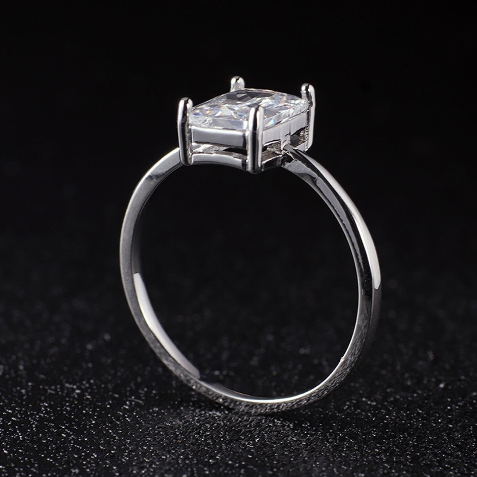 Anillos Mujer Anillo 750 Oro Blanco 9K Oro Blanco Au375/Au585/Au750 Moissanite Blanco Rectangular Moissanite Tamaño 45 (14.3) Clásico para Lesbianas Aniversario Personalizado