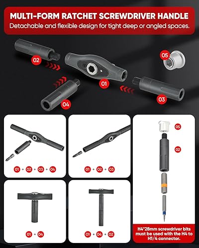 Miniatura 2 de Saker Juego de destornilladores magnéticos 66 en 1, juego de destornilladores de trinquete con mango desmontable, kit de herramientas de reparación