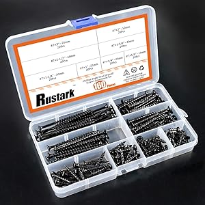 Rustark 160-Pcs #7 Coarse Thread Drywall Screw with Phillips Drive Black Oxide Finsh Bugle Head Wood Screws Assortment Kit Ideal for Drywall Sheetrock