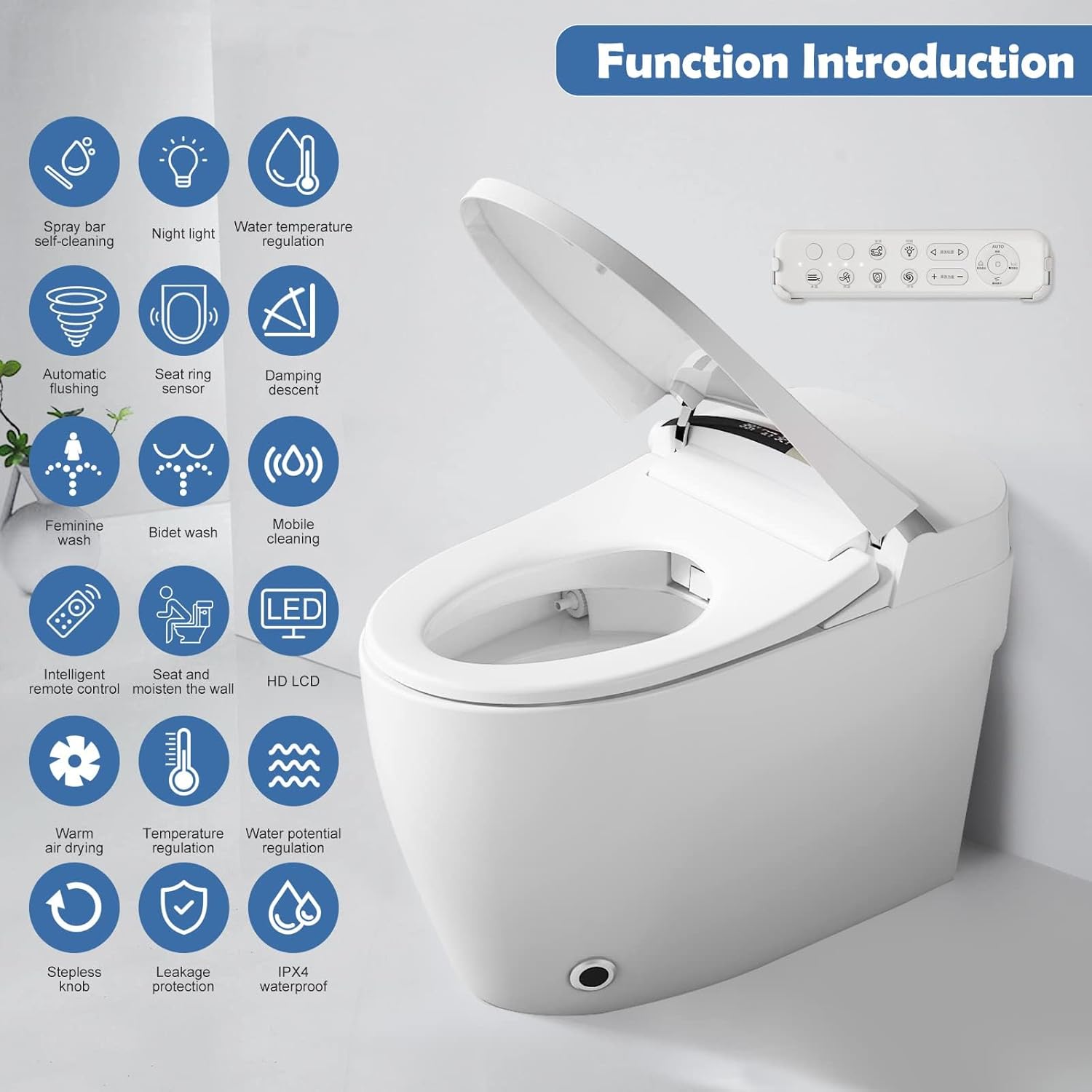 Smart Toilet with Bidet Built In, One Piece Elongated Tankless Electric Toilet with Warm Water Sprayer & Dryer, Heatec Seat, LED Display, Foot Sensor Operation, Black-out Flushing and Water Filter