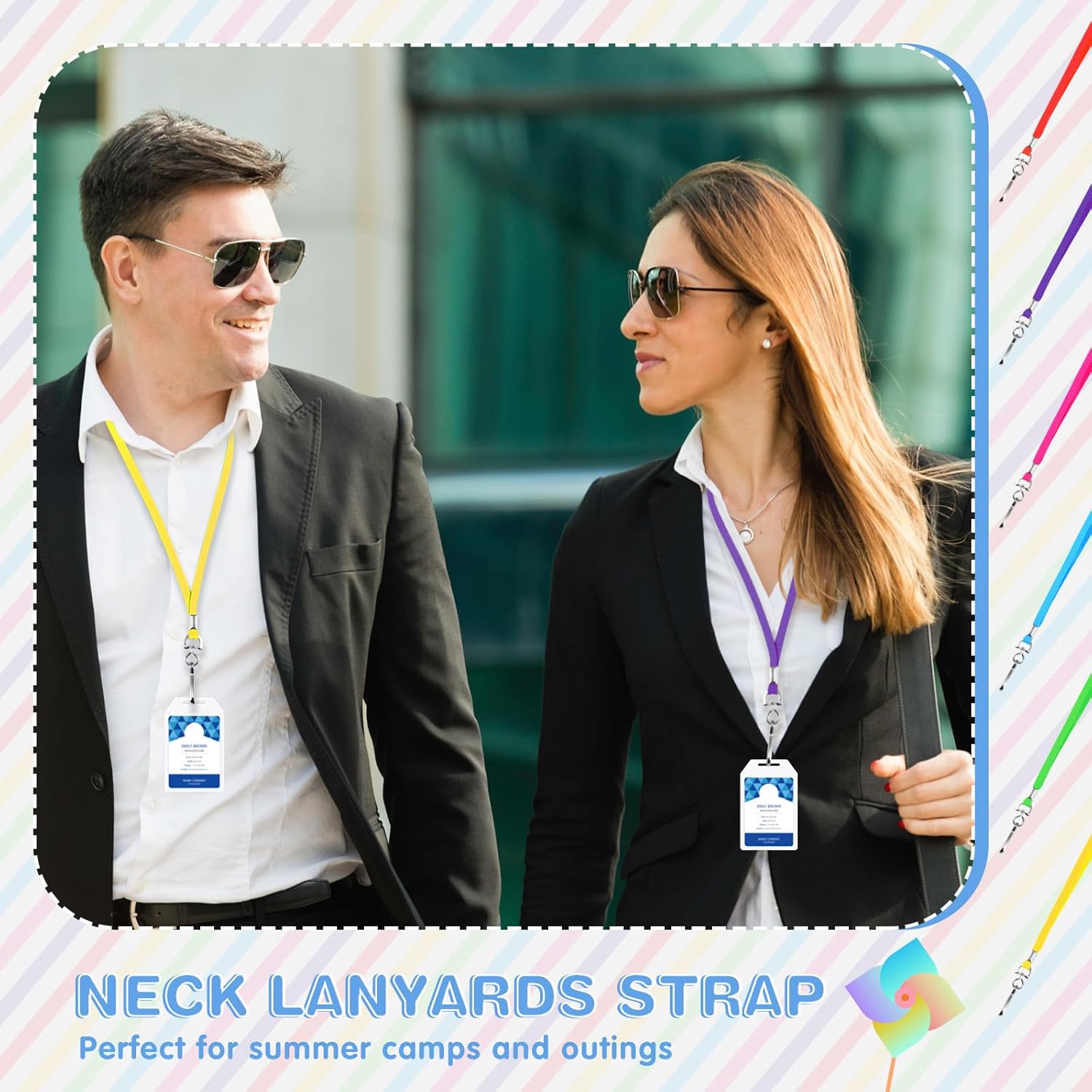 Patelai 300 Pcs Bulk Lanyards for ID Badges with Clip Colored Flat Lanyard for Keys Student Teacher Office