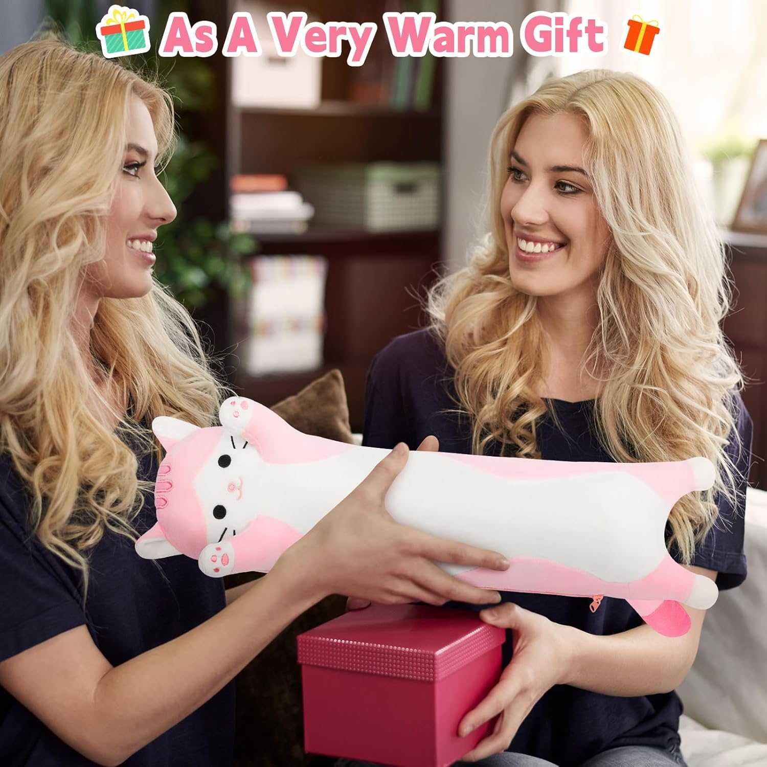 Sakura Cat Heating Pad-USB Heated Plush Stuffed Animals for Period Cramps and Menstrual Pain Relief,22” Portable Electric Kitten Heating Pads,Built-Pocket Plush Girls Birthday Gifts,Pink