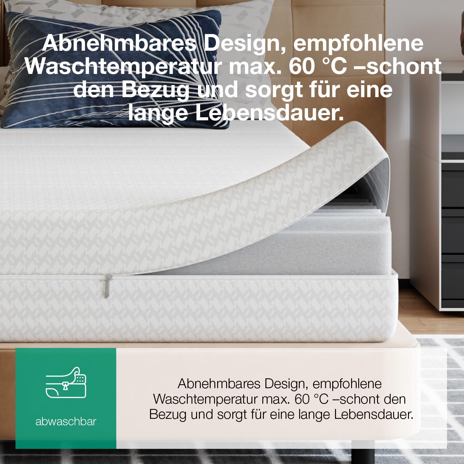 Novilla 140x200 cm Matratze Kaltschaummatratze H3/H4 Härtegrad 7-Zonen Komfortschaum Matratzen Atmungsaktiver Komfort Rollmatratze mit Abnehmbarer Stoffbezug Oeko-TEX Höhe 18 cm