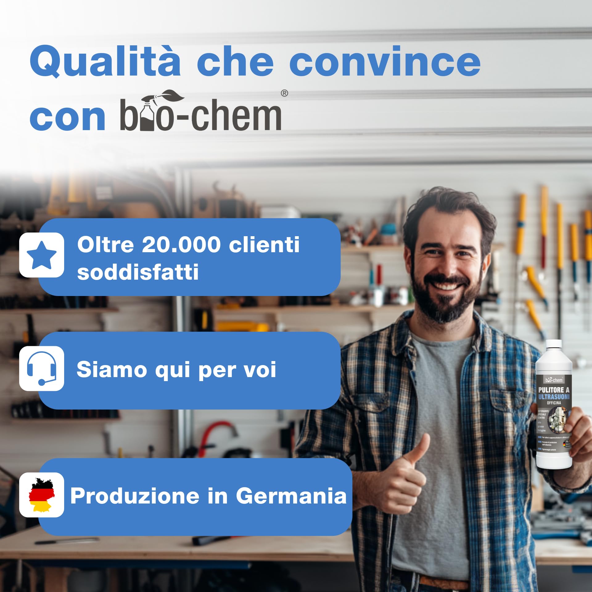 Bio-Chem - Detergente ad ultrasuoni per officina 2L concentrato - Uso professionale in officine e industrie - Prodotto per carburatori, parti meccaniche, componenti elettronici