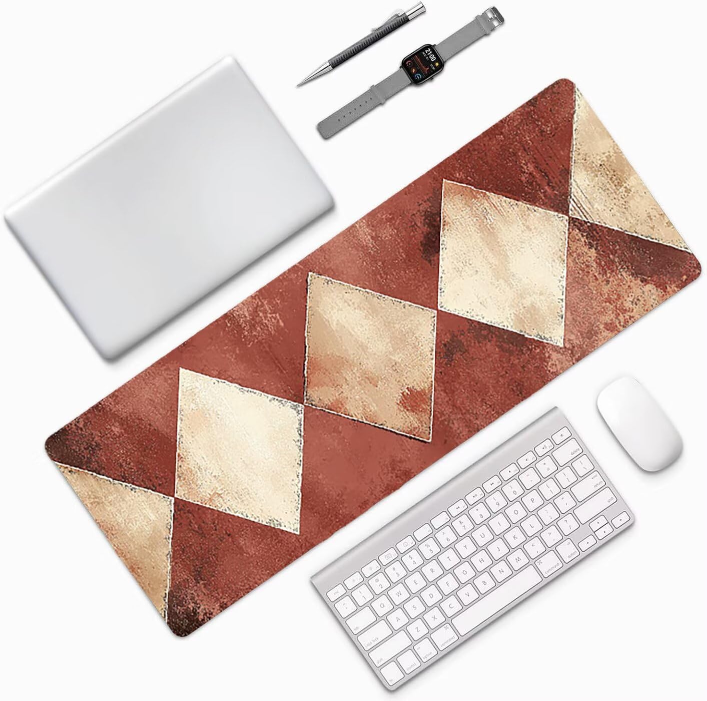 Lpfieonn Retro Großes Schreibtischunterlage, XXL Schreibtischunterlagen, Rot XXL Wasserdicht Gaming Mousepad mit Vernähter Rand und Rutschfeste Gummibasis, für Laptop/Hause/Büro 120x60cm PF-2253