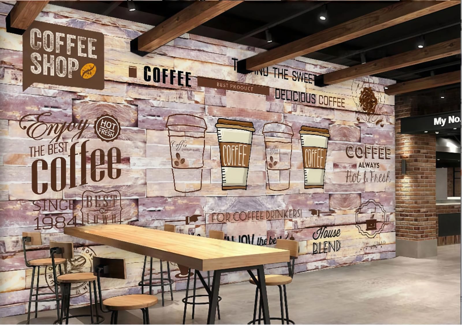 XDOUBAO Wallpaper Nostalgic Stone Wall Hand-Painted Dessert Shop Coffee Theme Shopping Mall Afternoon Tea Western Restaurant Background Wall Wallpaper Coffee Shop Mural,3D,150x105cm