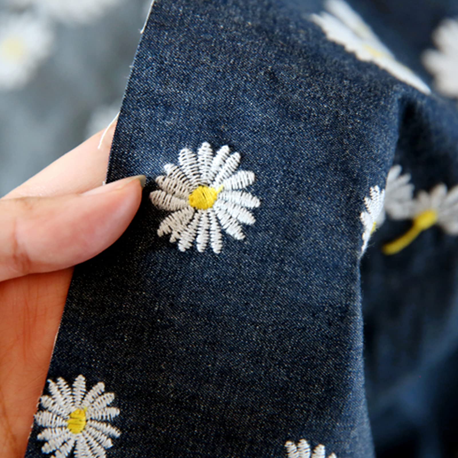 Tessuto Denim Tessuto Denim Blu Scuro Tessuto 100% Cotone Fantasia Floreale Tessuto Ricamato Tessuto da Cucito Creativo per Costumi Artigianato E Decorazioni per La Casa(Size:1.5x2m/59x78.7in)