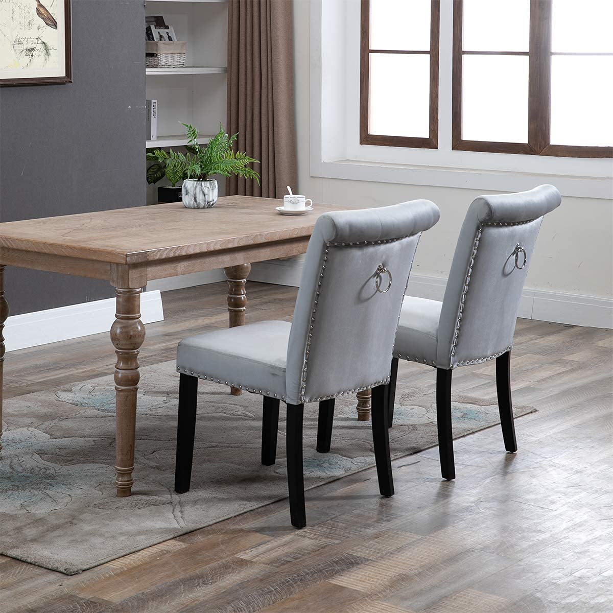 Vanimeu Grey Velvet Dining Chairs Set of 4,Fabric Upholstered Seat with