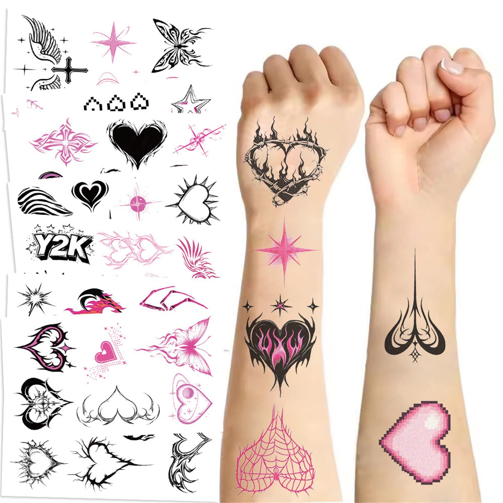 10 Sheets Y2k Aesthetic Temporary Tattoos Stickers for Girls, Cool 2000s Cyber Trendn Temporary Tattoos Stickers Y2K Birthday Themed Party Supplies