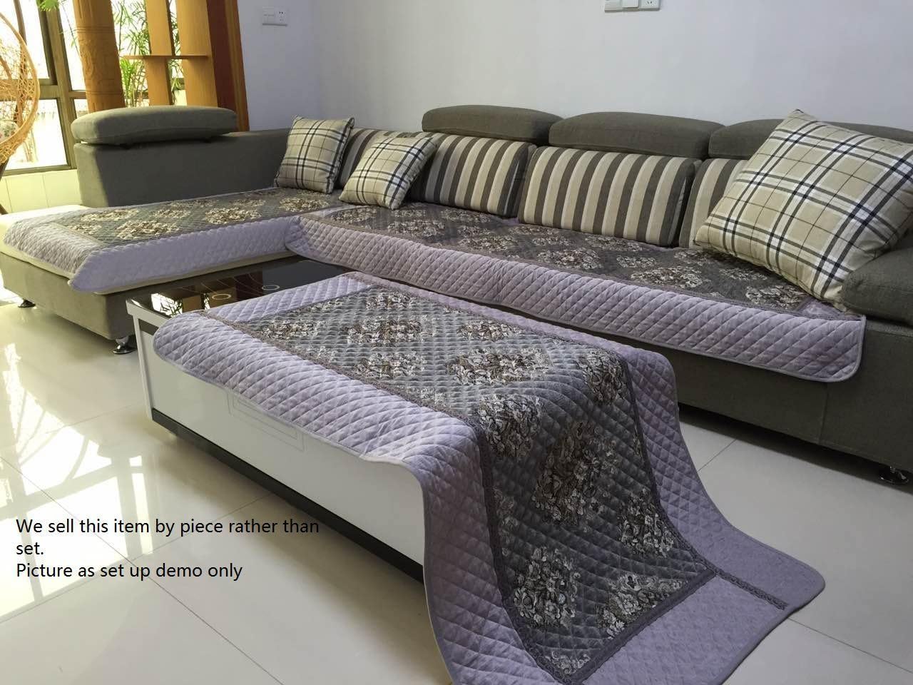 OctoRose Chenille Quilted Sectional Deep Seats Sofa Slipcover Pad Sofa Throw Furniture Protector fit Any Size of Sofa loveseat Couch Chair (Grey, 1pc-35x70)