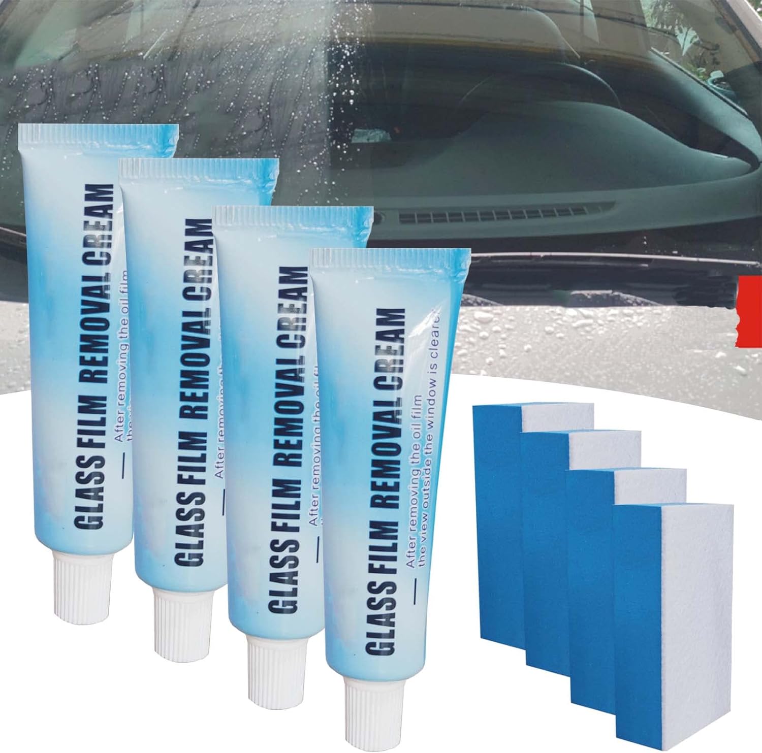 Car Glass Oil Film Cleaner with Sponge, Car Glass
