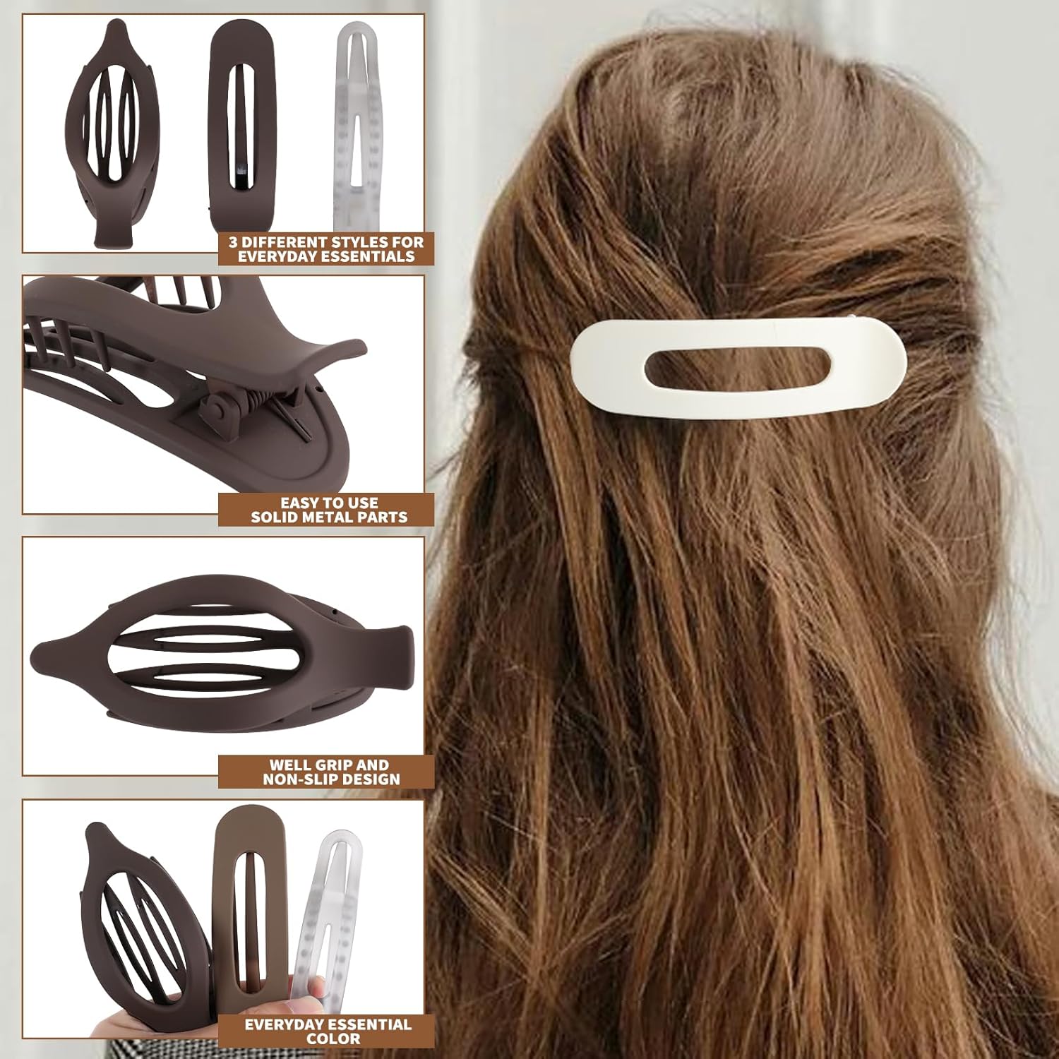 10 Pack French Flat Hair Clips for Women – Large Matte Flat Claw Clips, No-Slip Hair Clips for Thick & Thin Hair, Strong Hold Styling Barrettes, French Flat Hair Accessories - Image 3