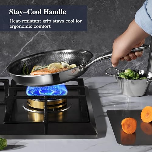 Miniatura 3 de Sartén antiadherente de 8 pulgadas con tapa, sartén de acero inoxidable con superficie de panal, compatible con inducción, apto para horno y