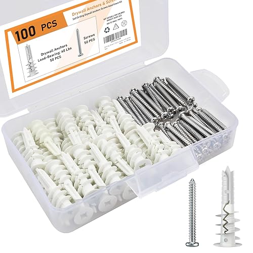 100 anclajes para paneles de yeso Anclajes de plástico autoperforantes para paneles de yeso con tornillos, 50 anclajes de hoja de roca y 50