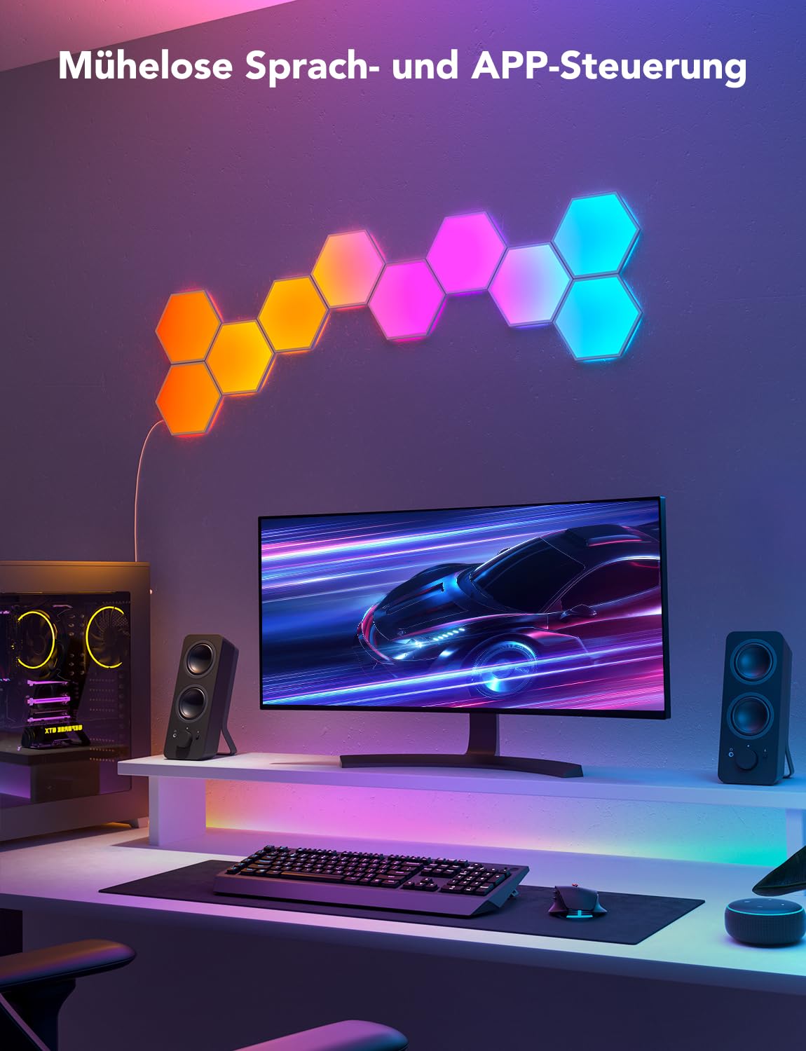 Govee LED Sechseck Hexagon Panel Gaming,10 RGBIC Smart Wandleuchte | Funktioniert mit Alexa, Google Assistant, Wi-Fi,Kreative Dekorative, Musik Sync,Gaming Beleuchtung & Zimmer Deko