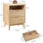 LYNCOHOME 2 Drawer Fluted Nightstand - Wooden Side Table with Open Storage Cabinet & Wood Legs for Bedroom - 1 Pack