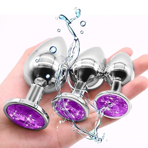 Kooho 3PCS Comfortable Stainless Steel Metal Trainer Kits Purple Butt Pugs Anales Training Kit Women Men Set Beads Anales Anil Amal Plug for Advanced &Beginner Vibratorter (Purple) - Purple