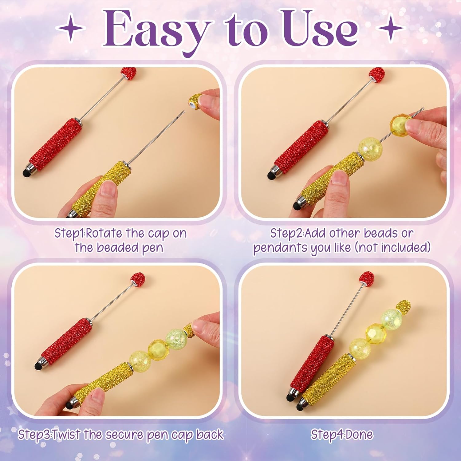 Tondiamo 24 Pcs Glitter Beadable Stylus Pens Full Rhinestone Stylus Pens for Beads DIY Diamond Beaded Kit for Rubber Touch Screen Bling Ballpoint for Touchscreen DIY Craft (Rhinestone,Warm Color)