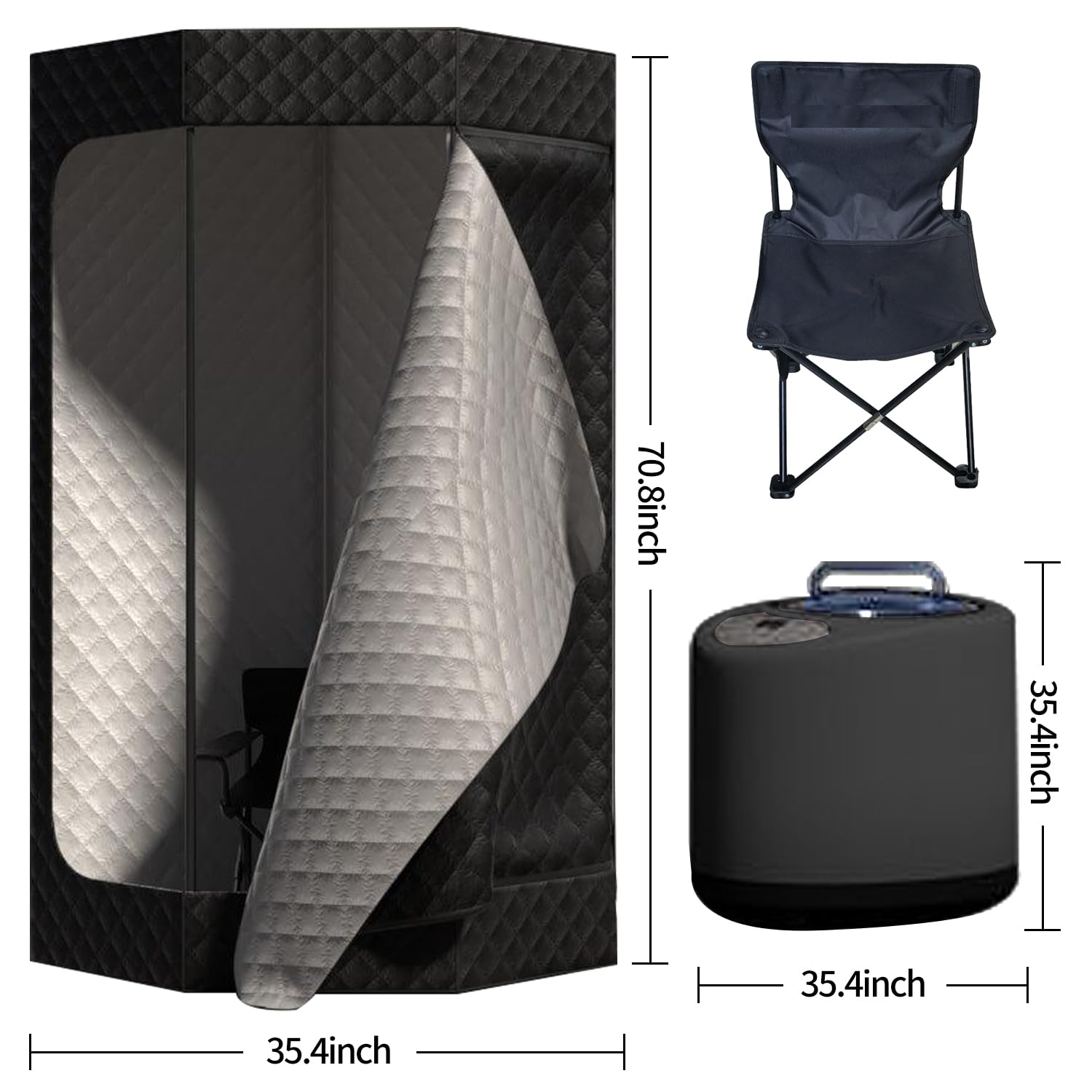 recoveryGL Portable Sauna for Home,Pentagon Infrared Saunas Box for Home with 3L Black Steamer