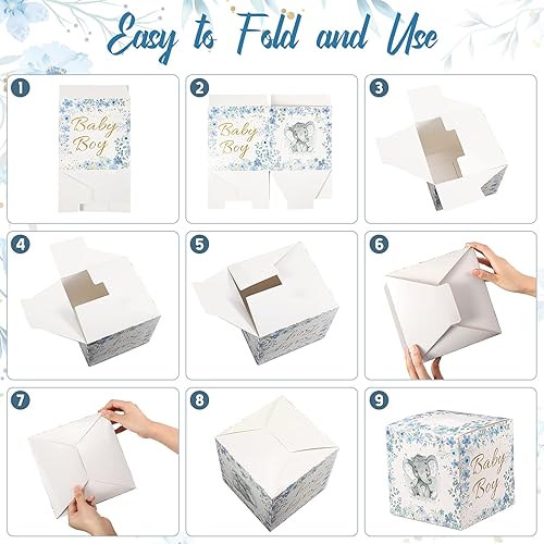 Miniatura 7 de 50 boletos para rifas de pañales de elefante con caja de soporte para baby shower, decoraciones de fiesta de bebé, caja de rifa de pañales, tarjeta