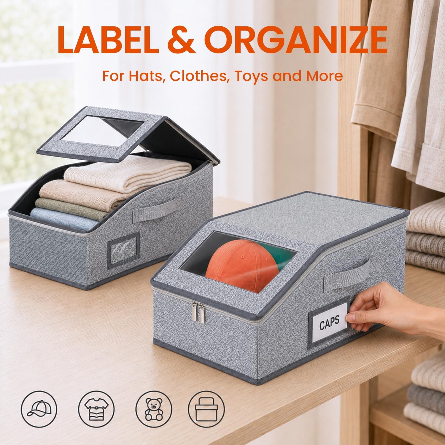 Mcbazel Hat Organizer for Baseball Caps - 2 Pack Stackable Hat Storage Box