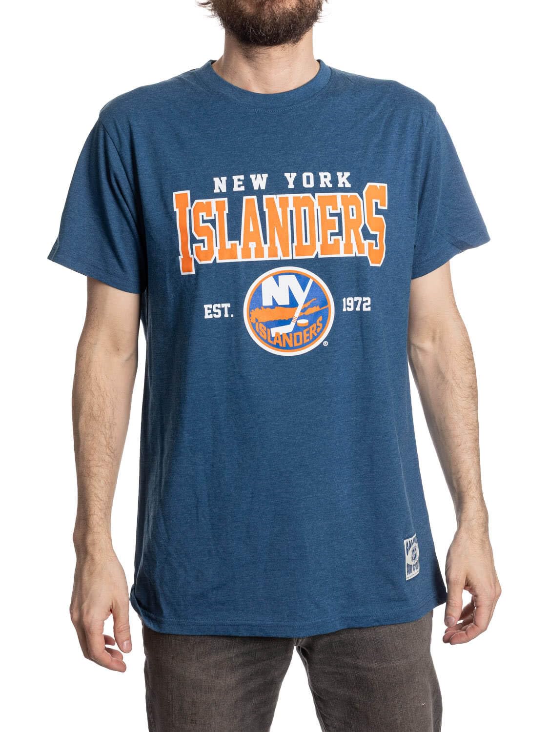 Calhoun NHL Men’s Heather Vintage Style T-Shirt — Screen Printed Logo Tee, Cotton Poly Blend, New York Islanders, Large