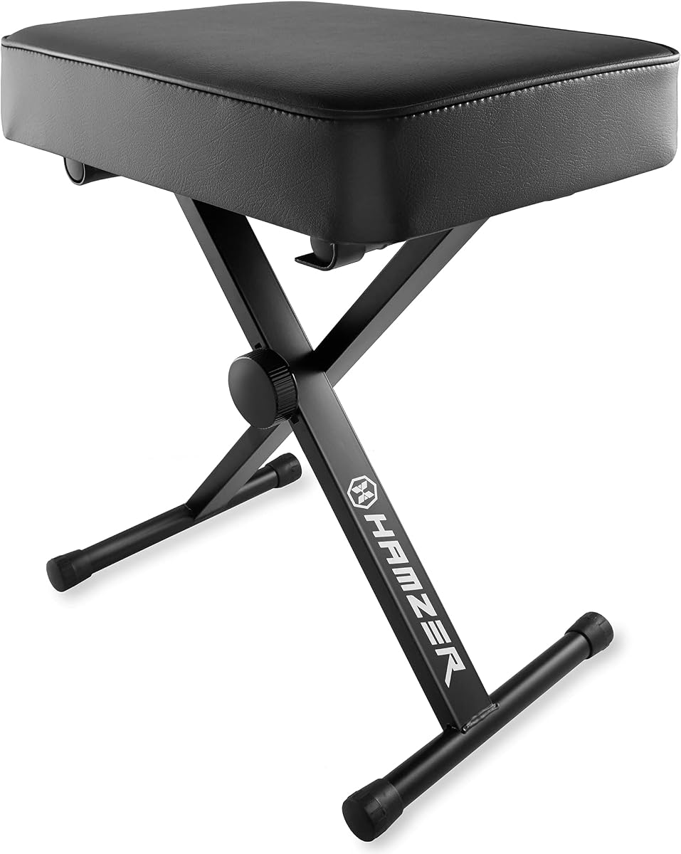 Adjustable Padded Keyboard Bench, Heavy-Duty Foldable and Portable X-Style Stool Piano Seat with Cushion, Black