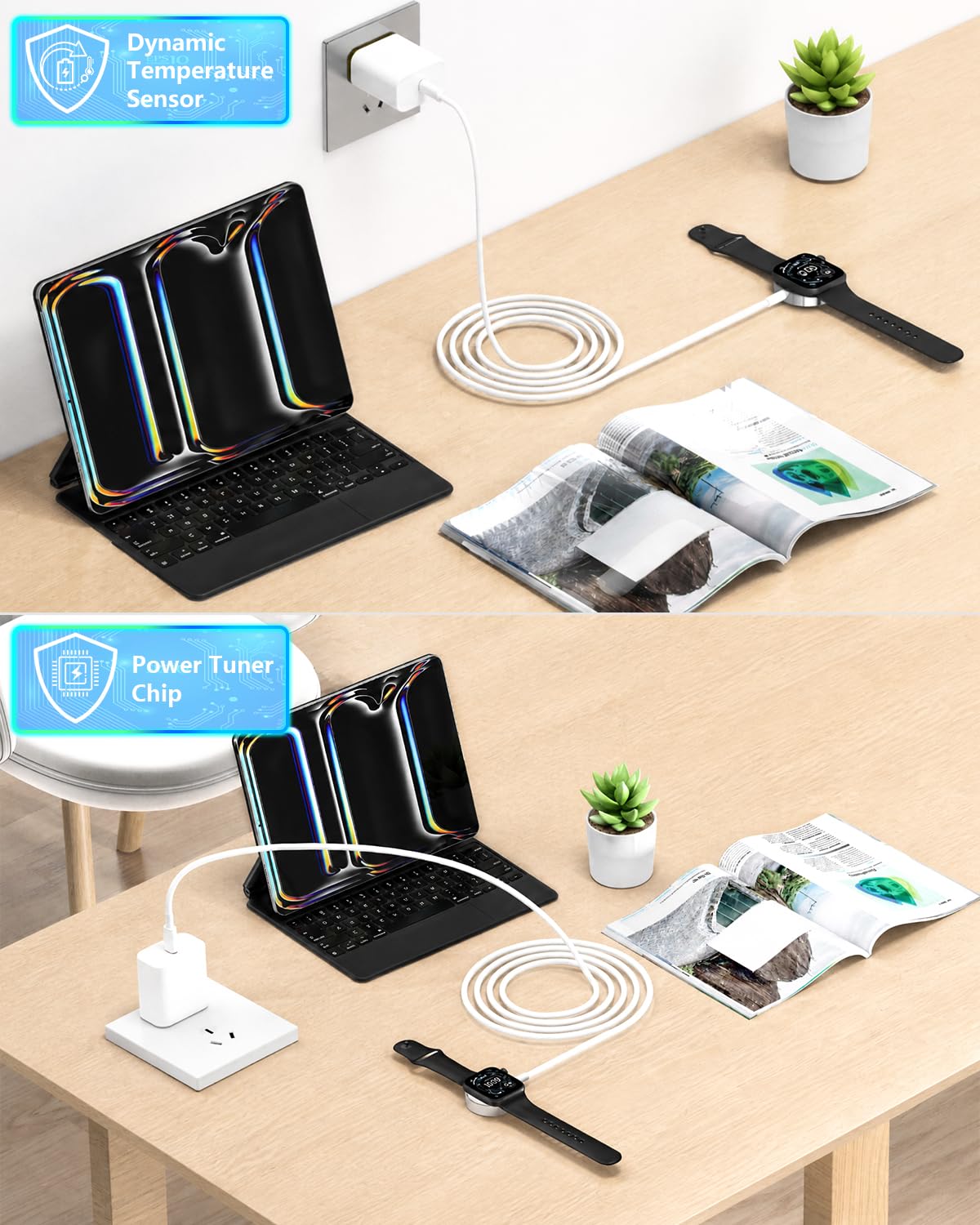 Stuffcool Magnetisches Ladekabel für Apple-Watch-Ladegerät, 2 Stück, 2 m, USB C auf iWatch, tragbares, kabelloses Schnellladekabel für Apple-Watch-Serie Ultra/11/10/9/8/7/6/SE/5/4/3/2