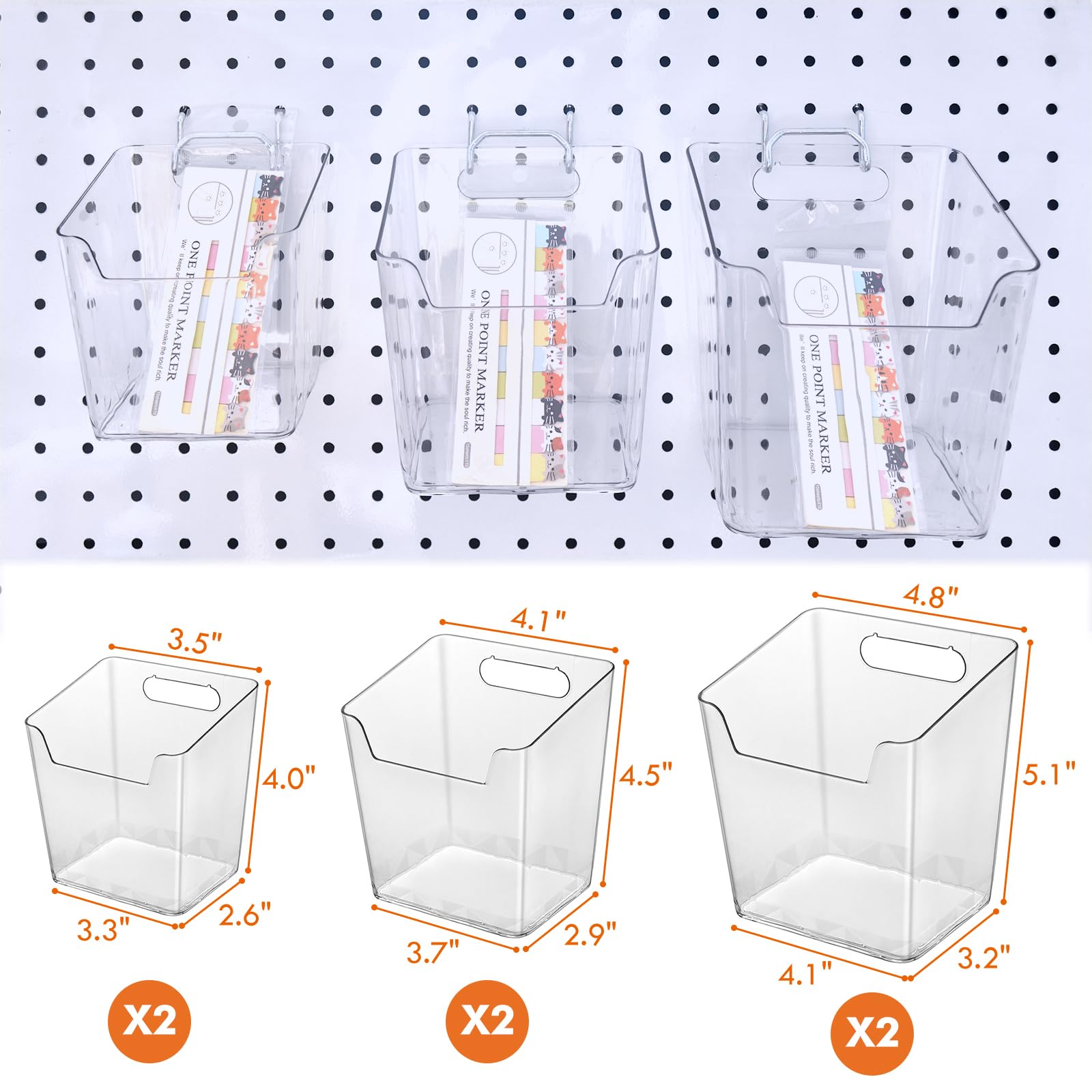 LIGHT DUST Clear Pegboard Cups with Hooks, 1/8