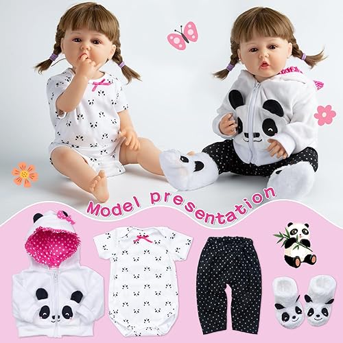 Miniatura 4 de Juego de 11 piezas de ropa de muñeca Reborn para niña, accesorios de traje de panda para muñeca Reborn de 17 a 19 pulgadas, niña recién nacida con
