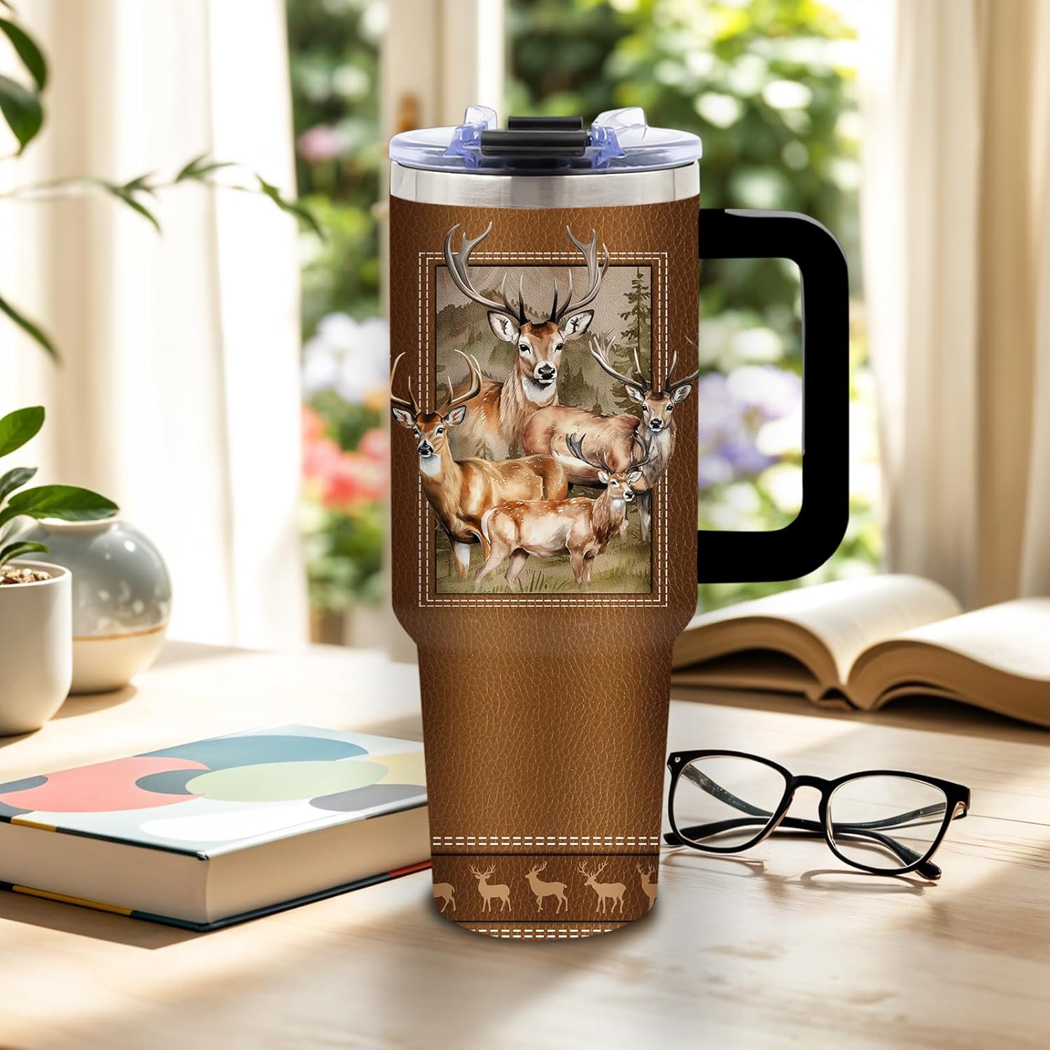 DUUV Hunting Gifts for Men, Deer Hunting Tumbler, Christmas Thanksgiving Birthday Gifts for Hunters, Fathers Day Best Gift for Hunters Men, Dad, 40 Oz Tumbler with Handle, 1PCS - Image 2