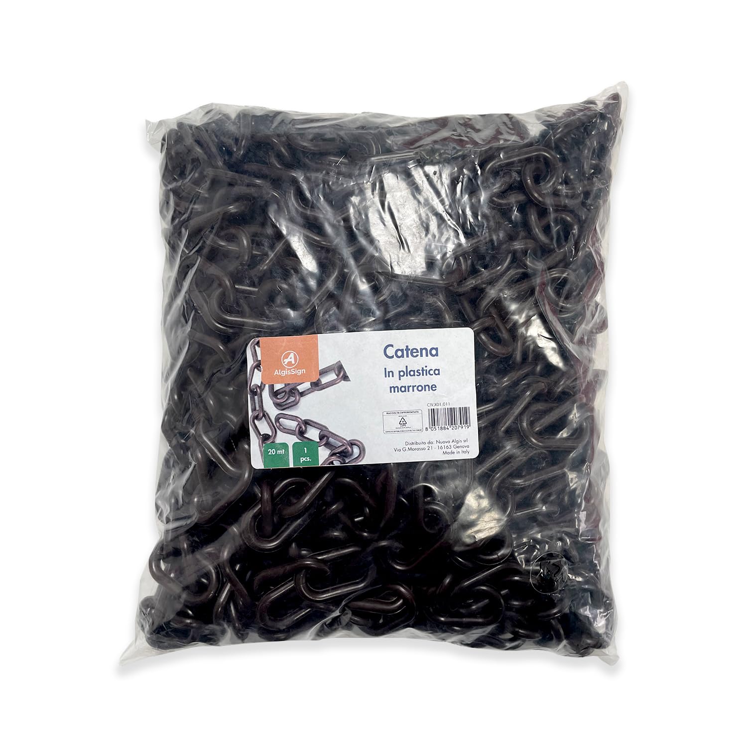 Catena in plastica Marrone di alta qualità adatta per delimitare uno spazio un parcheggio o un'area pericolosa. Lunghezza 20 Metri
