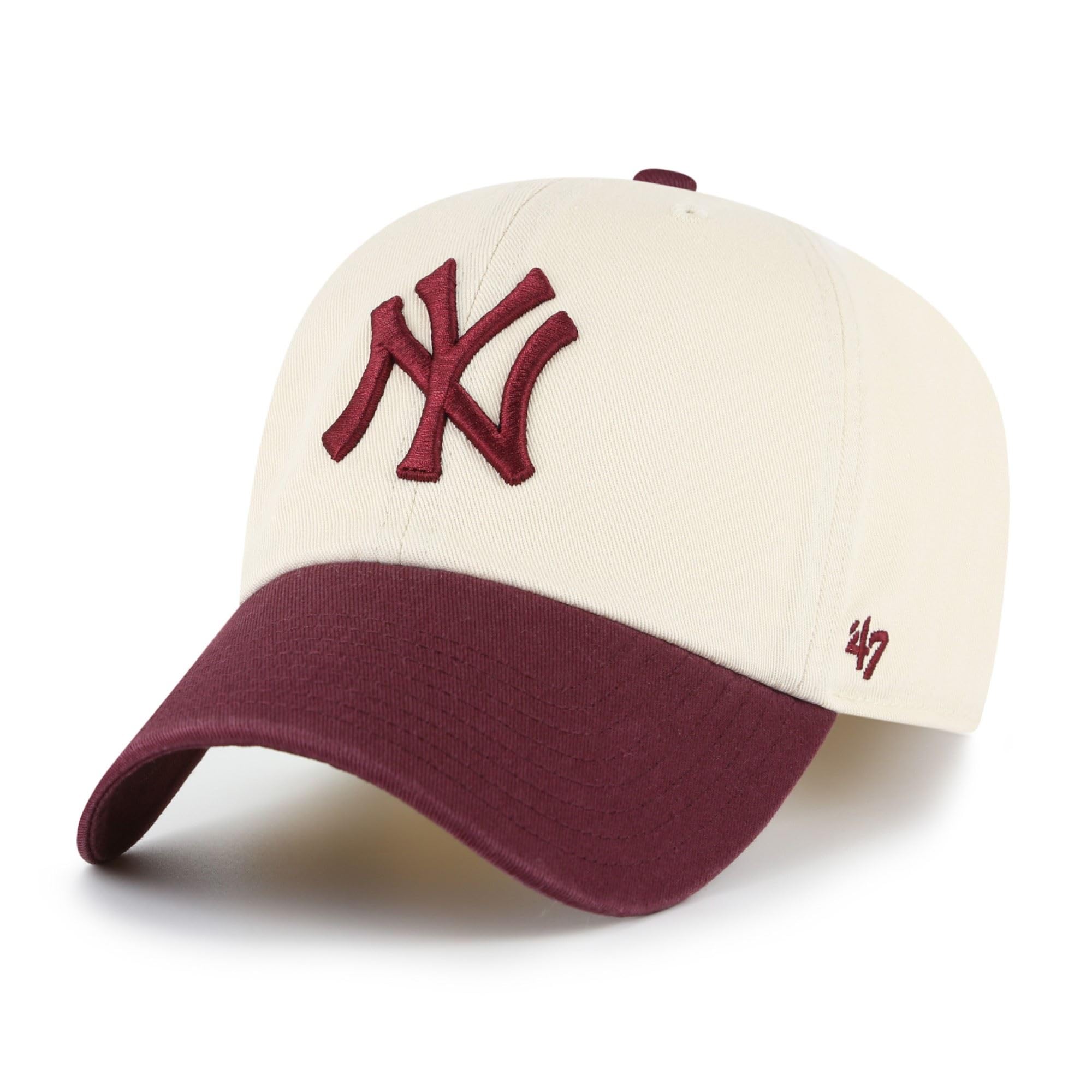 47 New York Yankees MLB Two Tone Clean Up Cap Beige Maroon