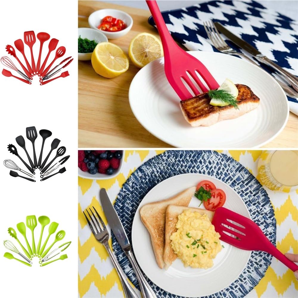 Silikon-Küchenhelfer-Set for die Küche, for Kochen, Schneebesen, Pinsel, Spatel, 3 Farben(Green)