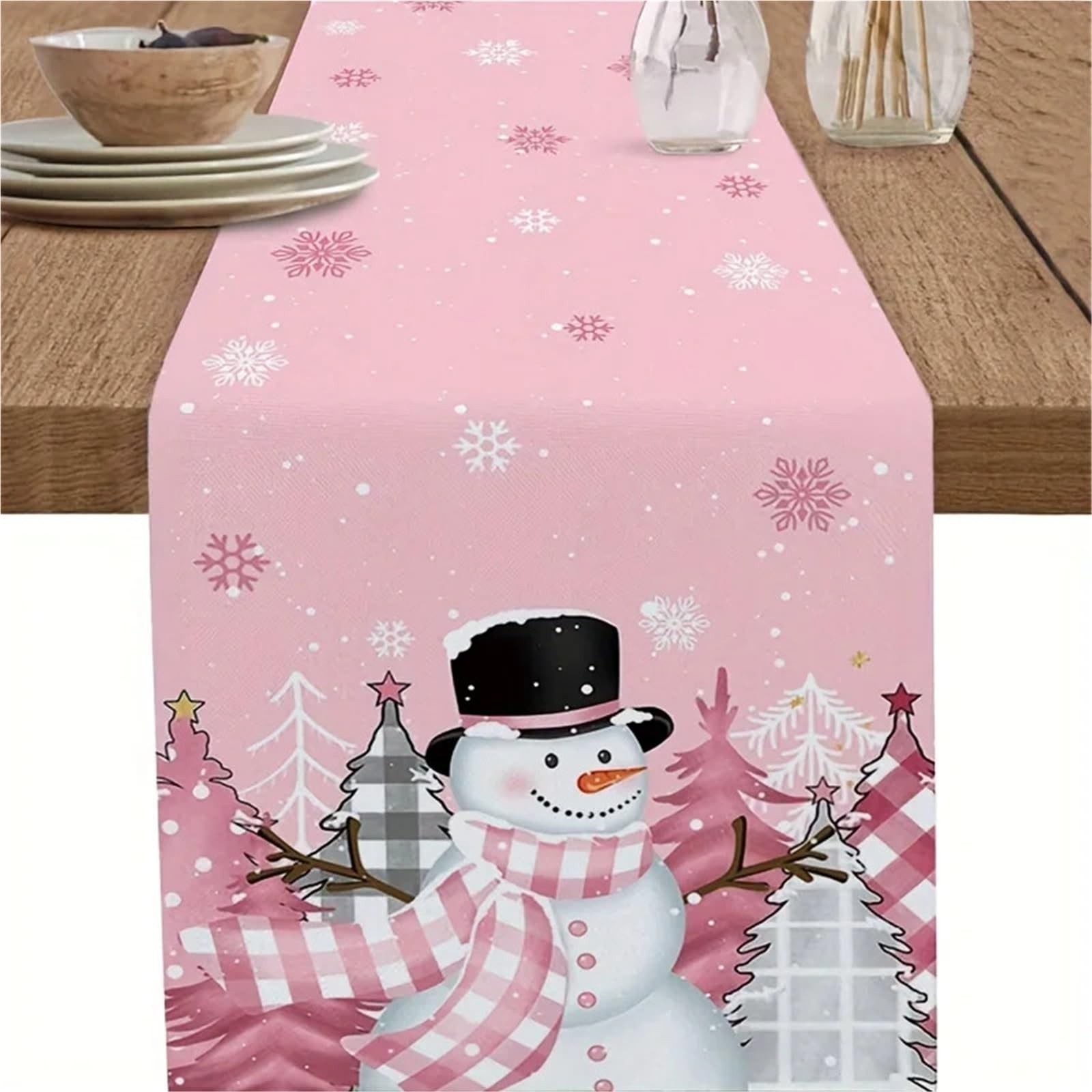 Chemin de table Noël en lin idéal pour repas de fêtes en famille et cuisine