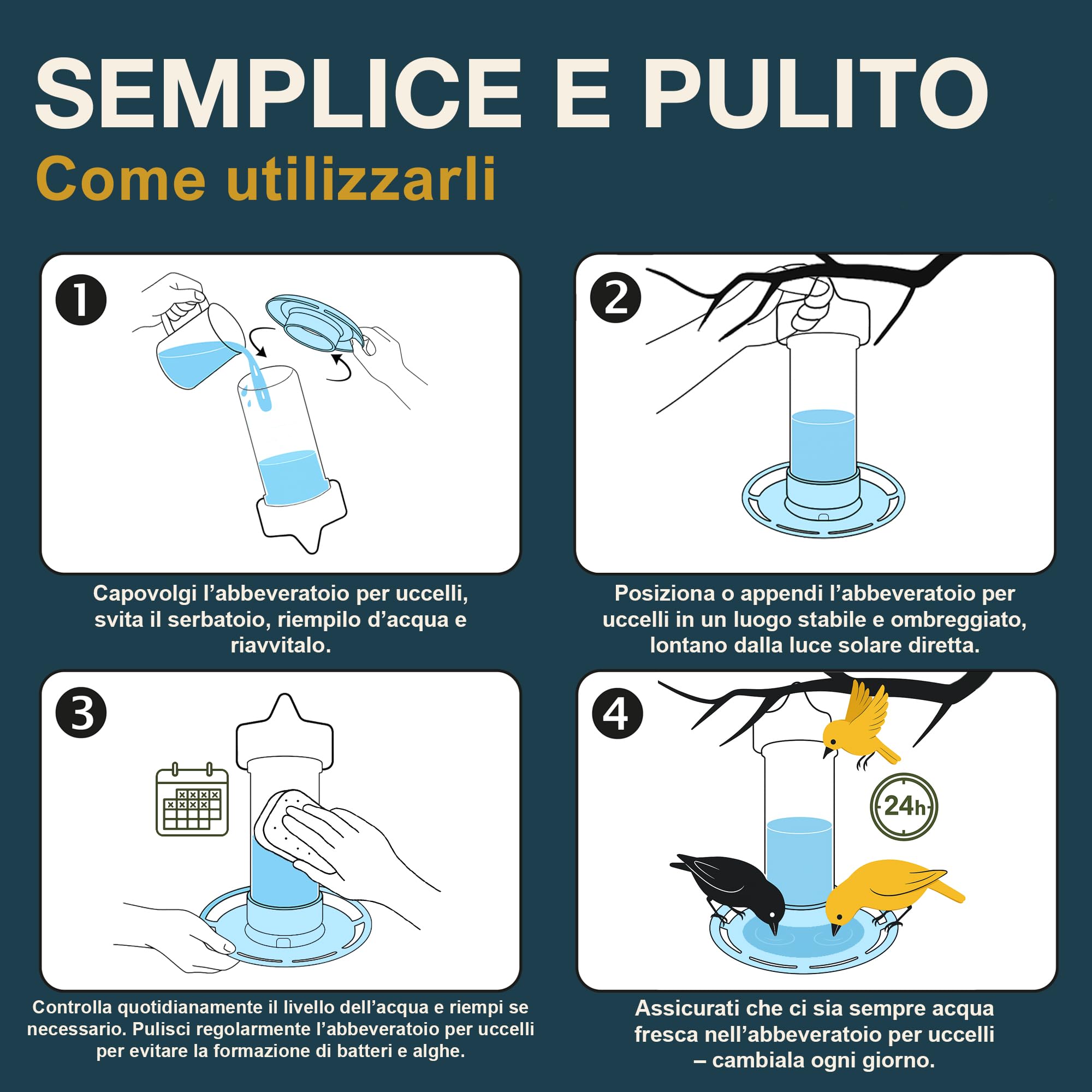 SWISSINNO Abbeveratoio per uccelli Zug SMART BIRDS Azzurro chiaro – Resistente ai raggi UV in plastica PC e ASA – Distributore d’acqua balcone terrazza giardino – Durevole e facile da pulire