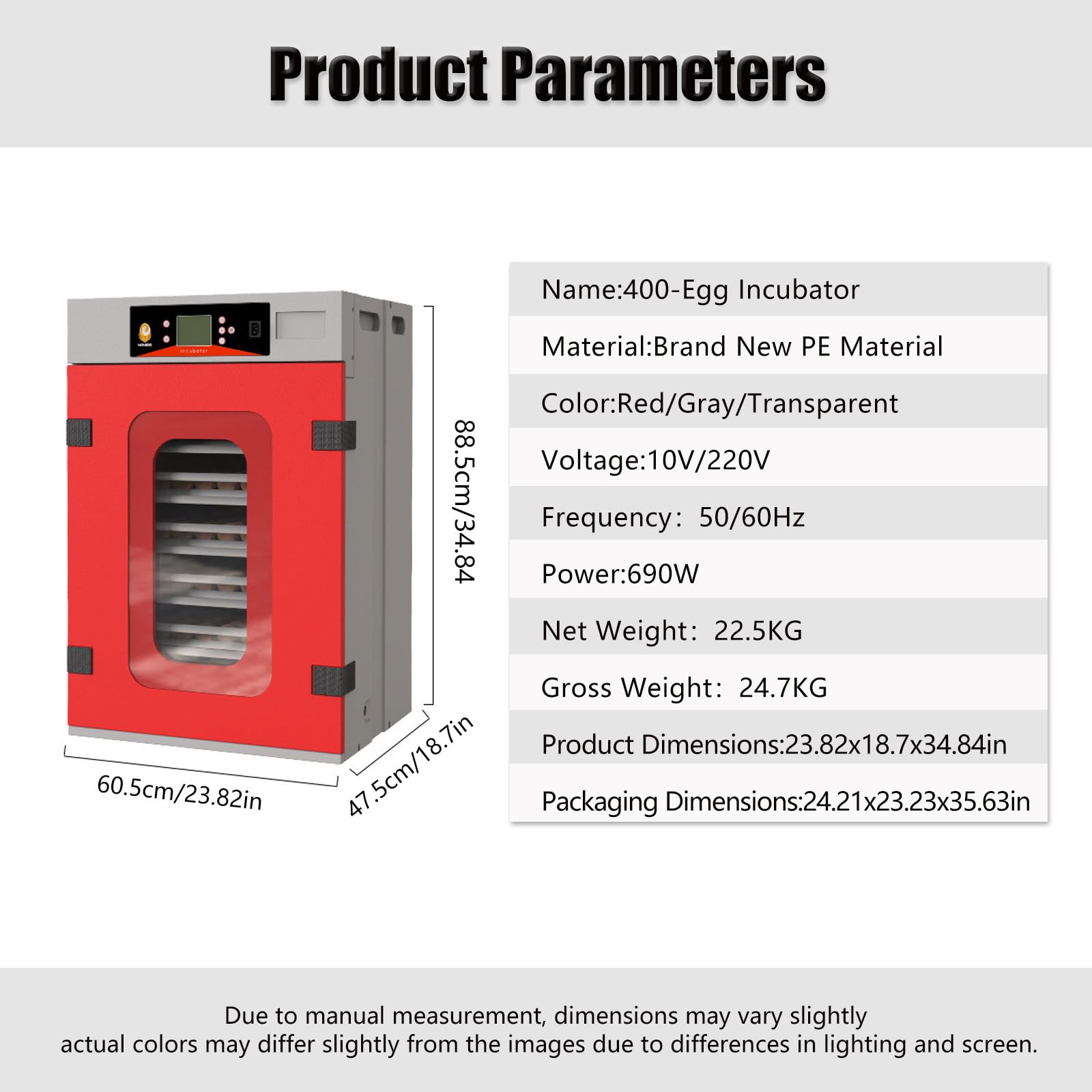 Incubadora Industrial de 400 Huevos, Gran Incubadora de Aves de Corral, Rotación Automática de Huevos, Control de Temperatura y Humedad, Incubadora de Alta Capacidad, para la Ganadería