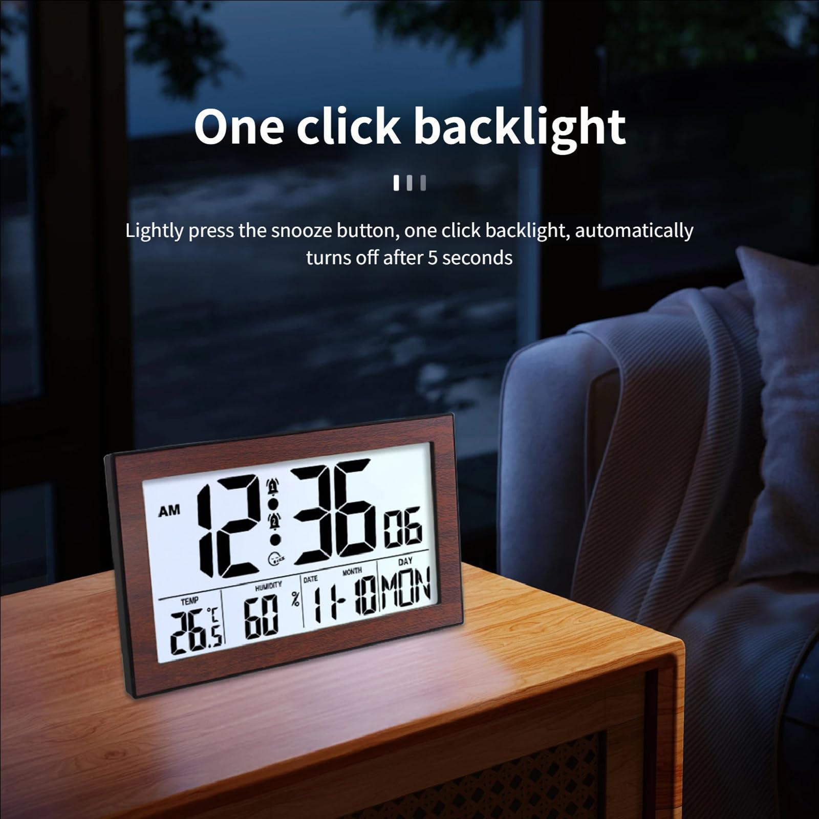 Orologio elettronico con Calendario retroilluminato e Monitor umidità della Temperatura per Camera da Letto, Soggiorno, Orologio da Parete, Contemporaneo da Appendere